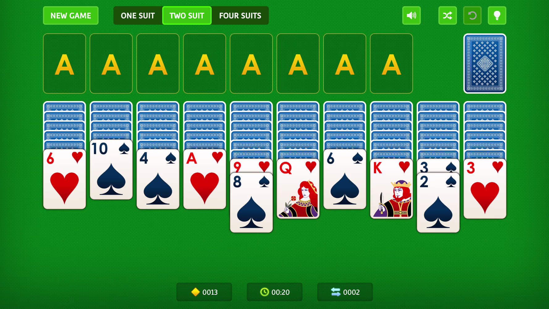 spider solitaire 2 suits start screen